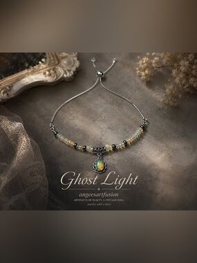 “Ghost Light”- Genuine Opal Bracelet Silver Tone Adjustable OOAK Handmade